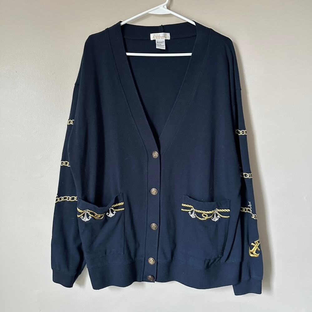 Tara Vanessa Cardigan Sweater Womens LARGE Nautical Embroidered Button Front Vtg
